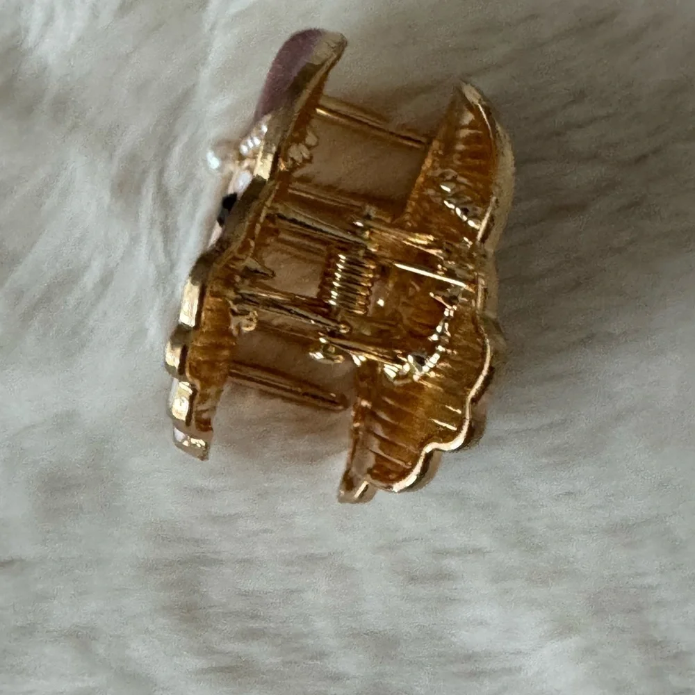 Festive Santa Claus mini Hair Claw Clip, pearl, enamel, gold